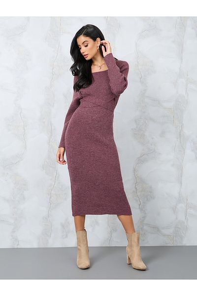 Styli Cross Strap Tie-Up Waistband Knit Sweater Midi Dress
