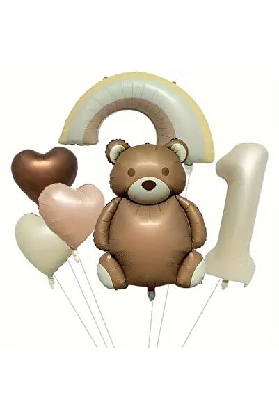 DÜVENCİ TİCARET RETRO RENK KALPLİ AYICIK FOLYOLU YAŞ BALON SET