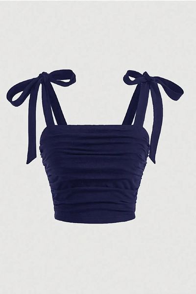 World Fashion Trends Wft5023B Bow Wide Strap Crop Blouse