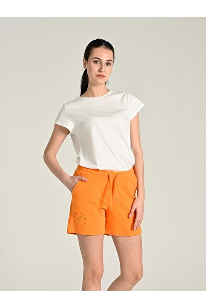 Letoile Kadın Önü Baskılı Üç Iplik Organik Pamuk Şort Turuncu
