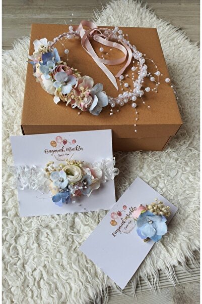 çiğdem kaya design Ikiz Anne Bebek Lohusa Taç Seti Ve Baba Yaka Cicegi (3lü L...