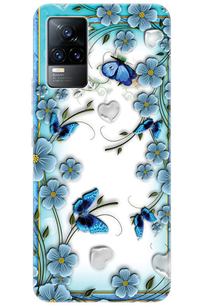 vivo V21E (V2061) Uyumlu Kılıf Desen Baskılı Silikon Çiçek ve Kelebekler STK:...