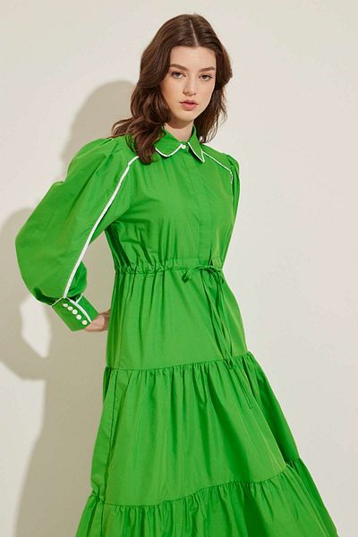 Hooopstore Φόρεμα Benetton Green Poplin - Λεπτομέρεια Piping