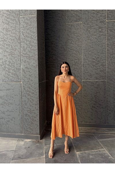 gdkdesignstudıo Kenza Rope Strap Orange Dress
