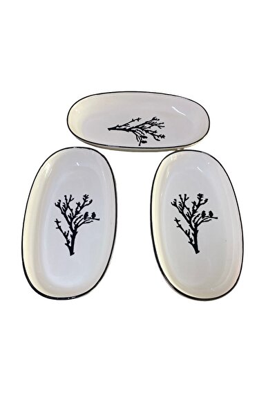 MTD SERAMİK 27 Cm Sycamore Patterned Boat Plate - 3 Pieces