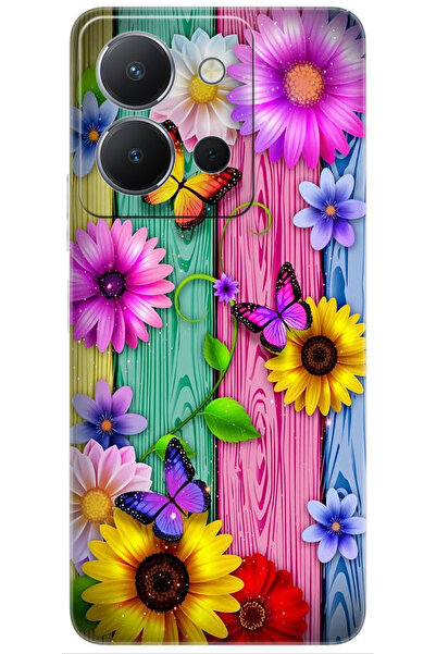 vivo Y36 (V2247) Uyumlu Kılıf Desen Baskılı Silikon Renkli Papatya ve Kelebek...