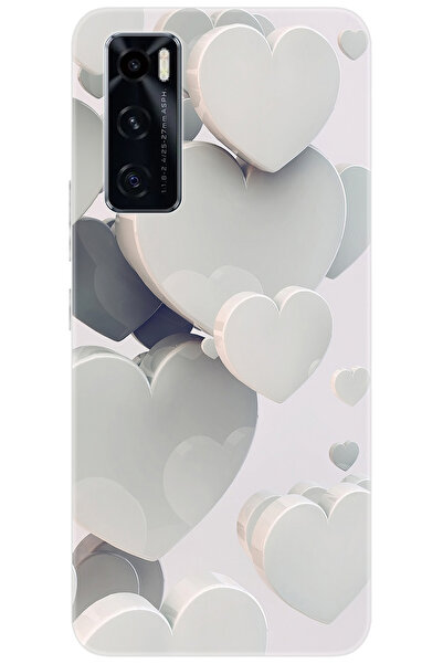 vivo Y70 (V2023) Uyumlu Kılıf Desen Baskılı Silikon Beyaz Kalpler STK:259 CP-...