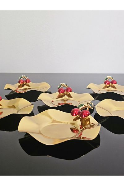 atabey home collection طقم أطباق شاي معدنية مكون من 6 قطع بلون الذهب الكرزي