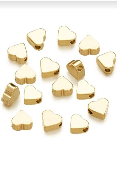 fabrikaksesuar 10 Adet Altın Kaplama Kalp Boncuk Bileklik Kolye Halhal Ucu
