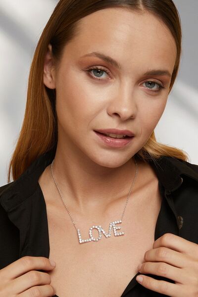 Furtek Aksesuar Kadın Love Model Zincirli Kristal Zirkon Taşlı Gümüş Pırlanta...