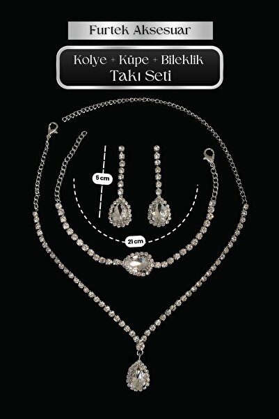 Women's Maesteso White Crystal Zircon Gemstone Necklace + Earring + Bracelet Silver Plated Combination Jewelry Set