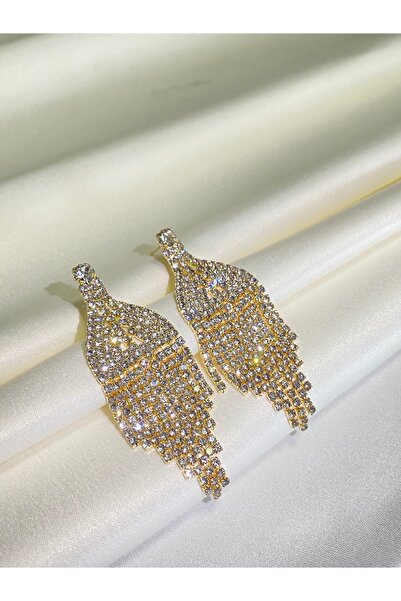 Furtek Aksesuar Kadın Gold Kaplama Santoria Model Sallantılı Taşlı Kombin Abiye Küpe Trend Balo Günlük Nişan Düğün