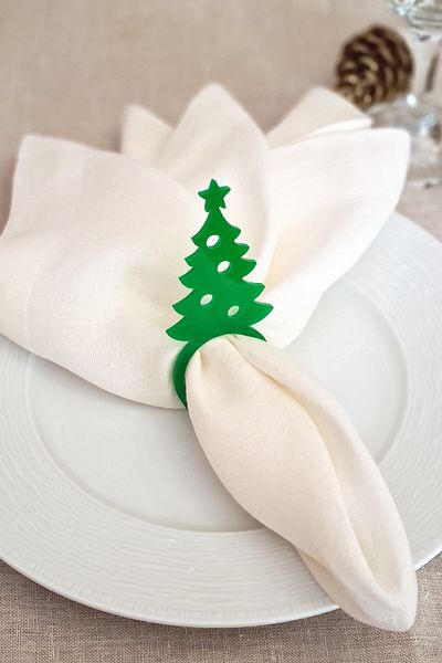 Story Christmas Pine Tree 6-Piece Green Color Acrylic Napkin Ring Napkin Ring