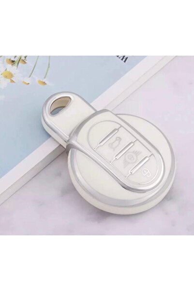 AYZ GARAGE حافظة مفاتيح ميني كوبر مصنوعة من مادة TPU باللون الأبيض الفاتح