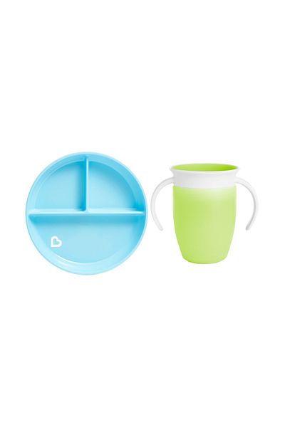 Munchkin 360 Training Cup - Fixed Vacuum Feeding Plate, Blue & Green 2 Pack