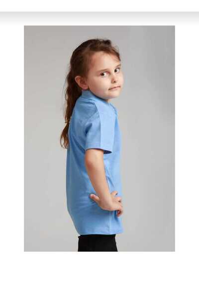 Öz klas Store Unisex Light Blue Color Cotton Polo Neck School Tee