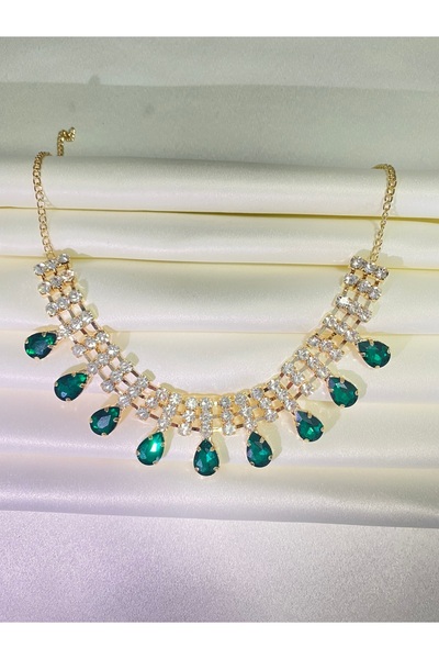 Furtek Aksesuar Kadın Elegante Gold Kaplama Zümrüt Kristal Yapay Elmas Cam Ta...