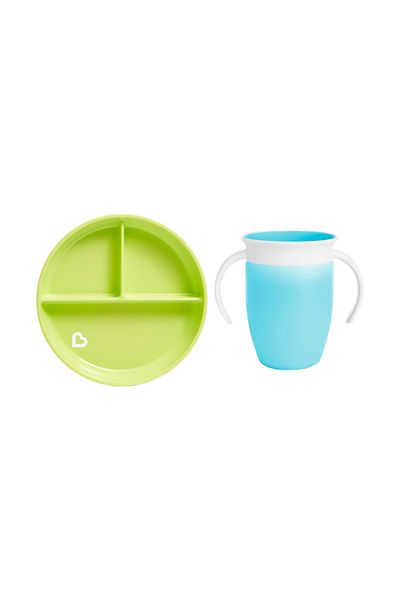 Munchkin 360 Practice Fixed Vacuum Feeding Plate - Green & Blue 2 Pack