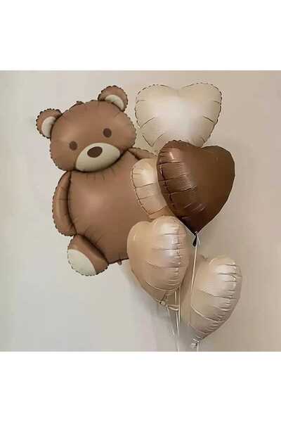 DÜVENCİ TİCARET RETRO RENK AYICIK VE KALP FOLYO BALON SET