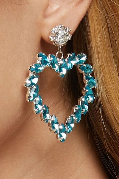 Furtek Aksesuar Women's Turquoise Heart Stone Pendant Model Diamond Evening Dress Promise Henna Wedding Party Prom Earrings