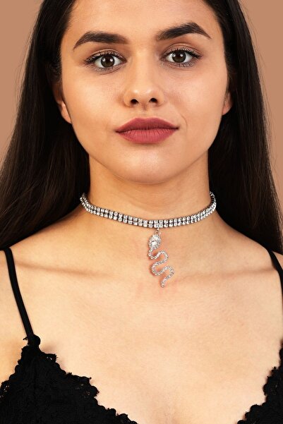 Furtek Aksesuar المرأة ثعبان نموذج كريستال الزركون حجر الفضة المختنق مساء الل...