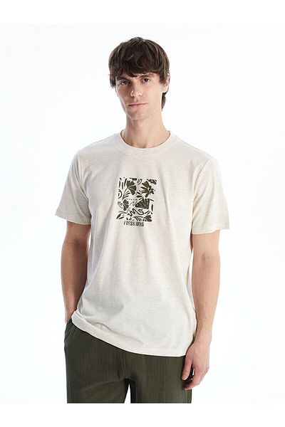 LC Waikiki T-shirt męski LCW z czesanej bawełny – okrągły dekolt, krótki rękaw, z nadrukiem