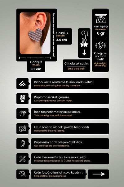 Furtek Aksesuar Women's Dust Pink Heart Vintage Zircon Stone Trend Model Diamond Evening Dress Party Henna Wedding Earrings