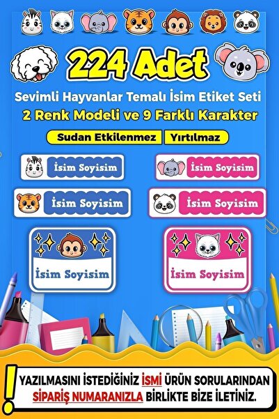 Demo Etiket Okul Kreş Etiketi Kalem Defter Özel Isim Yazılabilen Etiketi Stic...
