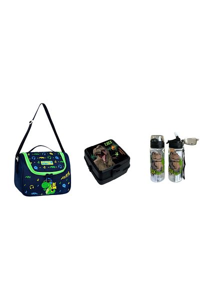 GENC DIJITAL BASKI Waddell Dinosaur Patterned Lunch Box - 3 Piece Set
