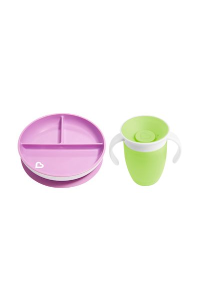 Munchkin 360 Degree Fixed Vacuum Feeding Plate - 6 Months+ Purple&Green Pack of 2
