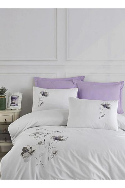 Altınbaşak Ranforce Lizay Lilac - Double Embroidered Bedding Set