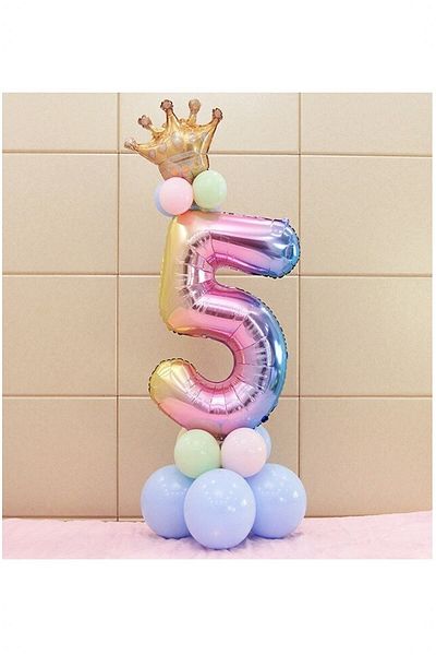 BİDOLUMUTLULUK King Crowned Rainbow Balloon Set Birthday Party