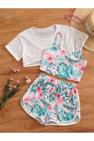 ARDSU Tropska majica bez rukava, šorti i majica za devojčice Štampano