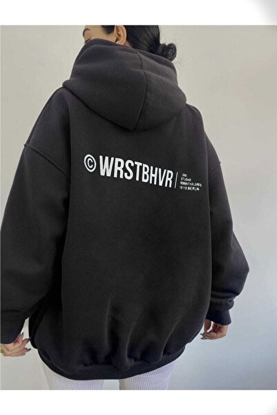 NİCE Чорний Wrst з принтом Unisex Чорний Oversize 3 нитки Світшот з капюшоном