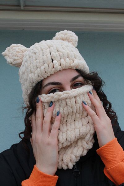 Naz Amigurumi Hand Knitted Soft Teddy Bear Ear Model Puffy Snow Mask Balaclava/balaklava Beanie