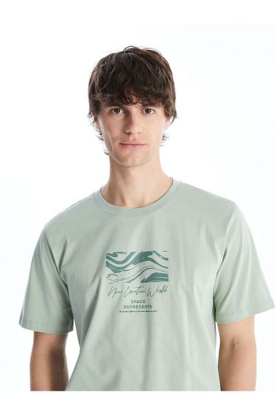 LC Waikiki Ανδρικό μπλουζάκι LCW Crew με κοντό μανίκι με εμπριμέ χτενισμένο βαμβάκι