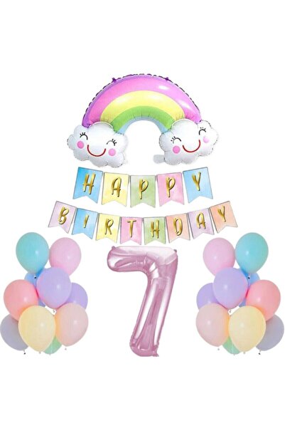 BİDOLUMUTLULUK 7 Yaş Gökkuşağı Folyo Balon Set