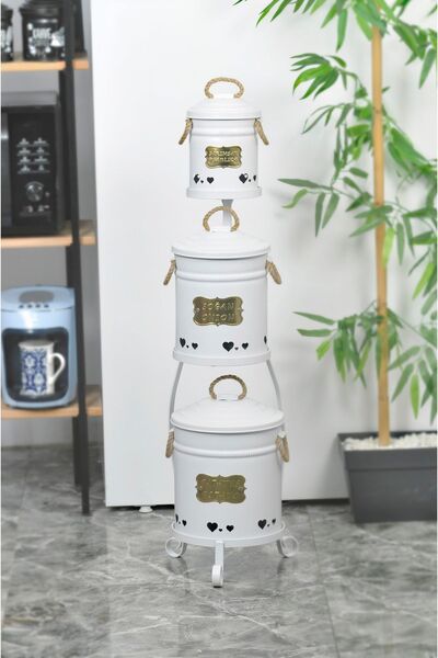 Yıldıray Metal Küçük Beyaz Patates Soğan Kovası 3 Katlı Paslanmaz