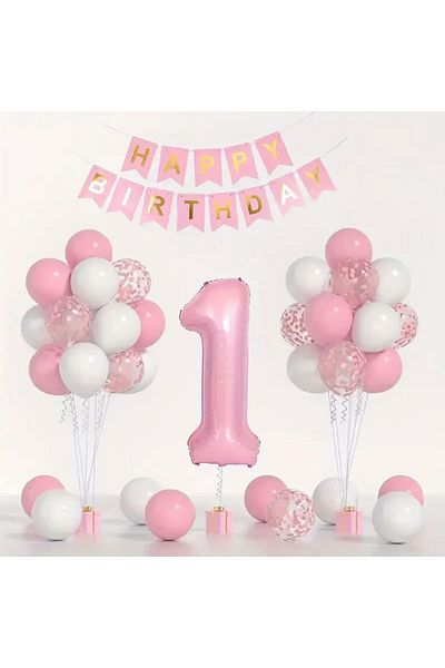 DÜVENCİ TİCARET Macaron Pink White Balloon Chain Set