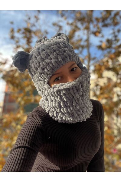 Novaglow Pălărie cu figurine de animale Puffy Beanie Mască pentru cap pentru ...