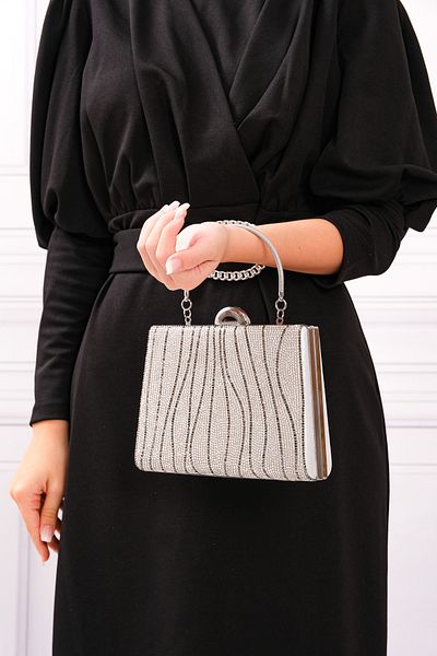 ROZA CANTA Γυναικείο βραδινό φόρεμα από ασημί πέτρα Clutch Τσάντα Portfolio