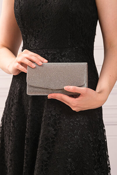 ROZA CANTA Ženska Sa kamenčićima platinasta večernja haljina, clutch portfelj...