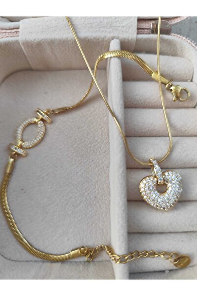 JUPİTER HOME Kadın Çelik Italyan Kararmaz Ayarlanabilir Bileklik Ve Kolye 14 ...