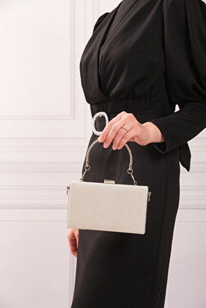 ROZA CANTA فستان سهرة نسائي مستطيل من اللؤلؤ اللامع، حقيبة زفاف