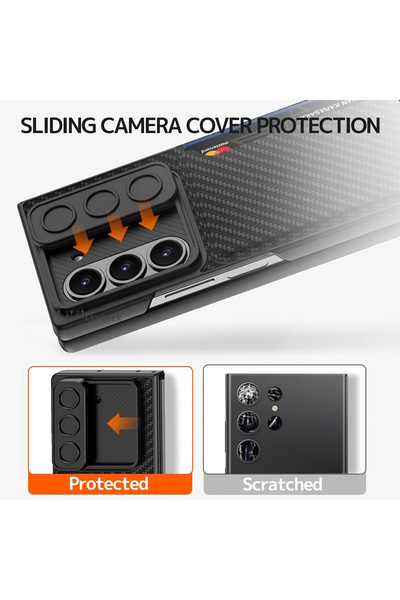 m.tk moveteck Samsung Galaxy Z Fold 6 Kılıf Kamera Korumalı Sürgülü Kartlıklı Cüzdanlı Karbon Kaplama Gizli Bölme