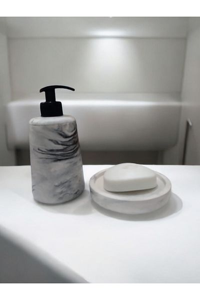 Trust Stone Δοχείο σαπουνιού Marble Grey Δοχείο υγρού και στερεού σαπουνιού από σκυρόδεμα