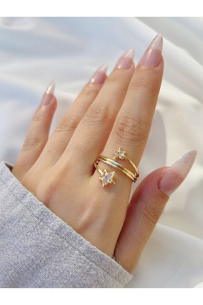 Eylülün Takısı Gold Colored Spiral Star Women's Ring