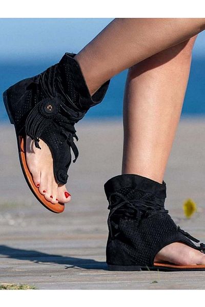 MaisonStanbul Black Suede Boho Sandals