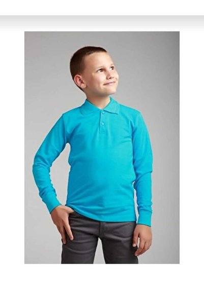 Genel Markalar UNISEX TURKUAZ %100 PAMUK POLO YAKA UZUN KOL OKUL TİŞÖRT..