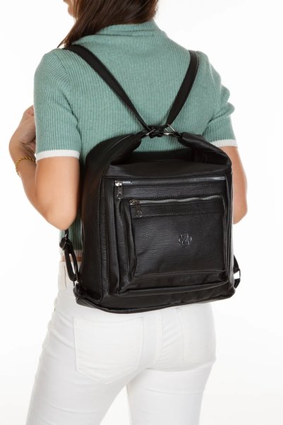 Favori Çanta Women's Black Soft Washed Washed Leather Both Shoulder and Arm and Backpack
